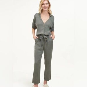 Splendid Soleil Jumpsuit Amy Green Olive Linen Blend Casual Straight #cc